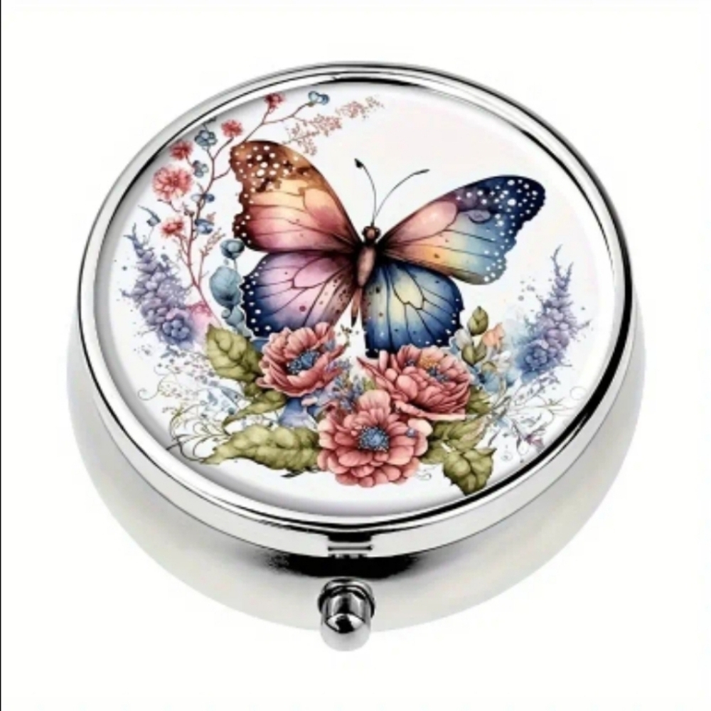 Floral Butterfly 3 compartment pill box